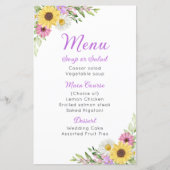 Floral Wedding Wildflower Sunflower Daisy Menu (正面)
