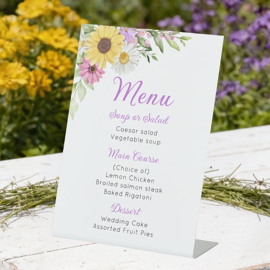 Floral Wedding Wildflower Sunflower Daisy Menu 台座サイン