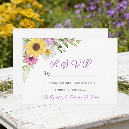Floral Wedding Wildflower Sunflower Daisy RSVP