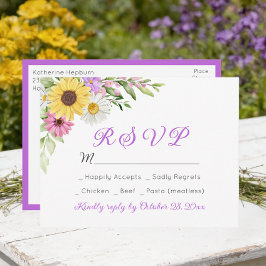 Floral Wedding Wildflower Sunflower Daisy RSVP ポストカード