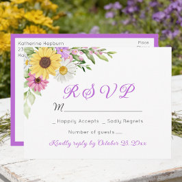 Floral Wedding Wildflower Sunflower Daisy RSVP ポストカード