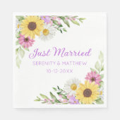 Floral Wedding Wildflower Sunflower Just Married スタンダードランチョンナプキン (正面)