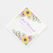 Floral Wedding Wildflower Sunflower Just Married スタンダードランチョンナプキン (角)