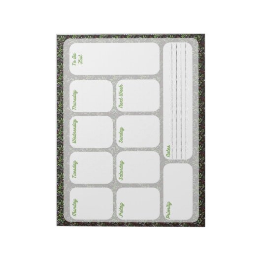 Floral Weekly Planner Notepad | Organize Your Week ノートパッド (回転)