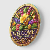 Floral Welcome To Our Home ラージ壁時計 (傾斜)