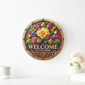 Floral Welcome To Our Home ラージ壁時計 (ホーム)