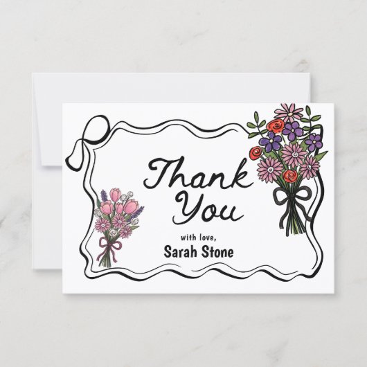 Floral Whimsical Thank You Flat Card (正面)