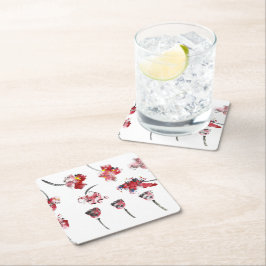 Floral Whispers -Abstract Acrylic Hibiscus & Rose スクエアペーパーコースター