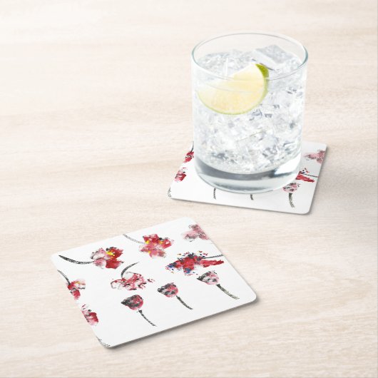 Floral Whispers -Abstract Acrylic Hibiscus & Rose スクエアペーパーコースター (インサイチュ)