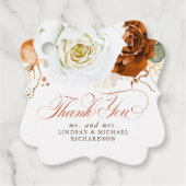 Floral White and Terracotta Fall Wedding Thank You フェイバータグ (正面)