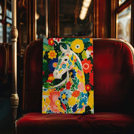 Floral White Horse Poster Print Wall Art ポスター