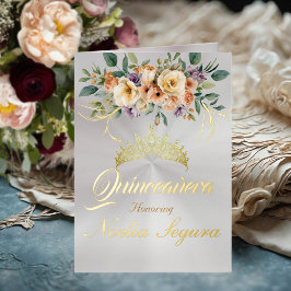Floral - White Pearl Quinceanera Foil Invitation 箔グリーティングカード