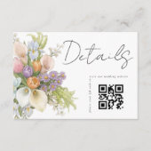 Floral White QR code Wedding Details  エンクロージャーカード (正面)