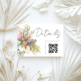 Floral White QR code Wedding Details  エンクロージャーカード
