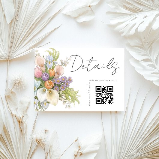 Floral White QR code Wedding Details  エンクロージャーカード