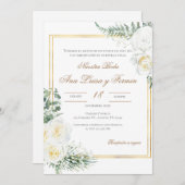 Floral White Spanish Wedding Invitation 招待状 (正面/裏面)