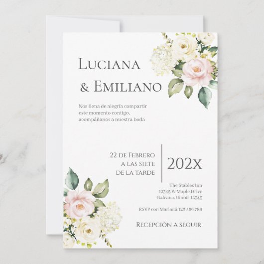 Floral White Wedding Invitation 招待状 (正面)