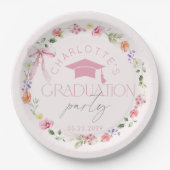 Floral Widflower Pink Bow Graduation party ペーパープレート (正面)