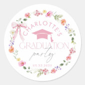 Floral Widflower Pink Bow Graduation party ラウンドシール (正面)