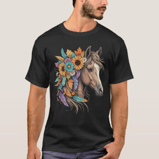 Floral Wild Horse Country Horse Riding Women Girls Tシャツ