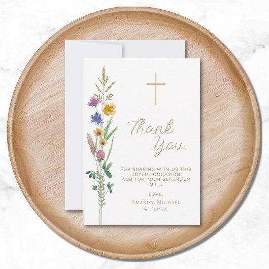 Floral Wildflower Baptism サンキューカード