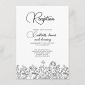 Floral Wildflower Black White Wedding Reception  エンクロージャーカード (正面)