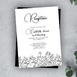 Floral Wildflower Black White Wedding Reception  エンクロージャーカード