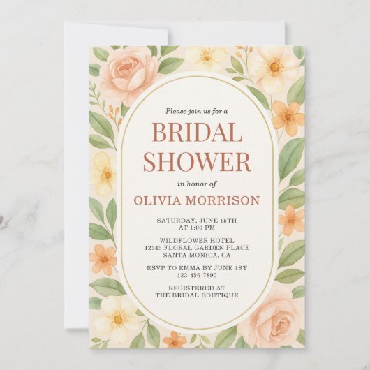 Floral Wildflower Botanical QR Code Bridal Shower 招待状 (正面)