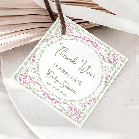 Floral Wildflower Girl Baby Shower Thank you フェイバータグ