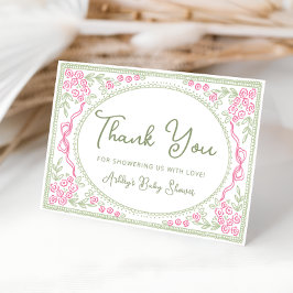 Floral Wildflower Girl Baby Shower Thank You Card サンキューカード
