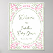 Floral Wildflower Pink Green Baby Shower Welcome  ポスター (正面)