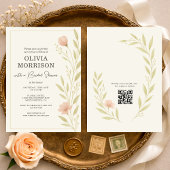 Floral Wildflower QR Code Bridal Shower 招待状