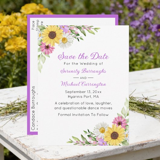 Floral Wildflower Save the Date Wedding ポストカード