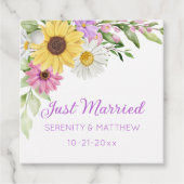 Floral Wildflower Sunflower Daisy Just Married フェイバータグ (正面)