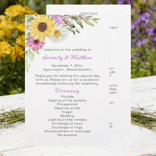 Floral Wildflower Sunflower Daisy Wedding Program