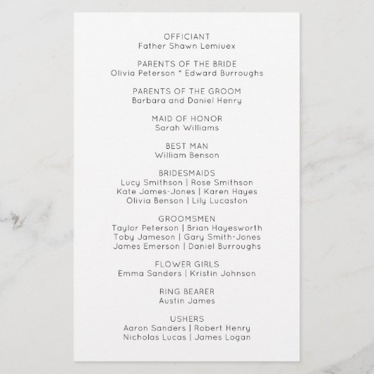 Floral Wildflower Sunflower Daisy Wedding Program (裏面)