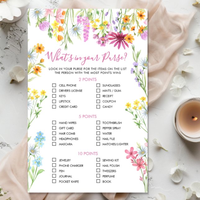 Floral Wildflower What's in your Purse Shower Game (Whats in your Purse game from the Wildflower Meadow Shower collection by Darling & May)