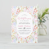 Floral Wildflowers Spring Summer Pink Baby Shower 招待状 (スタンド正面)