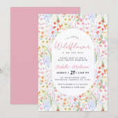 Floral Wildflowers Spring Summer Pink Baby Shower 招待状 (正面/裏面)