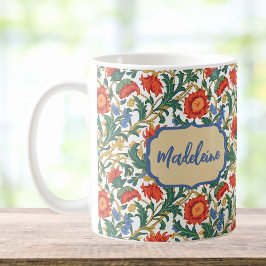 Floral Willam Morris Style Blue Red Gold Vintage コーヒーマグカップ