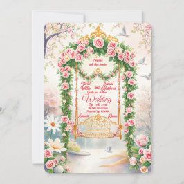 Floral with Gold Swing Wedding Invitation 招待状