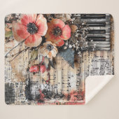 Floral with Rustic Piano Keys & Aged Music Sheet 1 シェルパブランケット (正面(横))