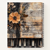 Floral with Rustic Piano Keys & Aged Music Sheet 2 ノートブック (裏面)