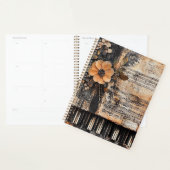 Floral with Rustic Piano Keys & Aged Music Sheet 2 プランナー手帳 (ディスプレー)
