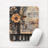 Floral with Rustic Piano Keys & Aged Music Sheet 2 マウスパッド (マウス)
