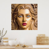 Floral Wooden Portrait of an Elegant Woman ポスター (キッチン)