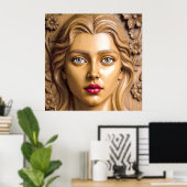 Floral Wooden Portrait of an Elegant Woman ポスター (ホームオフィス)