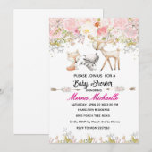 floral woodland animal baby shower invitation 招待状 (正面/裏面)