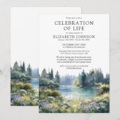 Floral Woodland Lake Celebration Of Life Funeral 招待状 (正面/裏面)