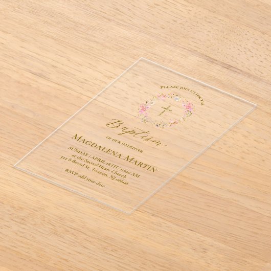 floral wreath | Baptism アクリル招待状 (レイダウン)